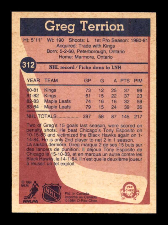 1984-85 O-Pee-Chee Greg Terrion