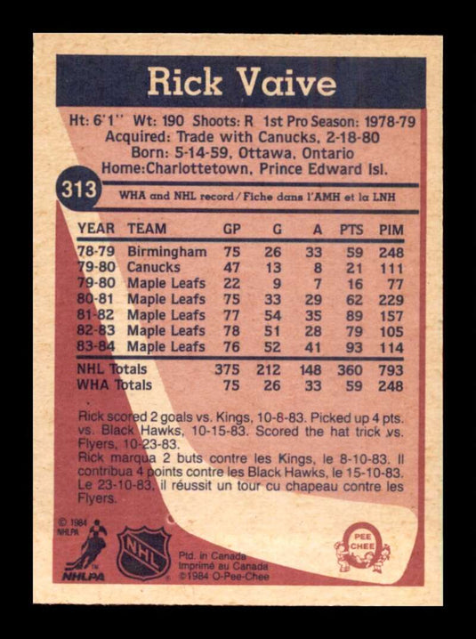 1984-85 O-Pee-Chee Rick Vaive 