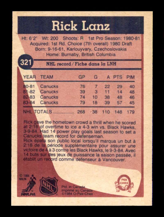 1984-85 O-Pee-Chee Rick Lanz 