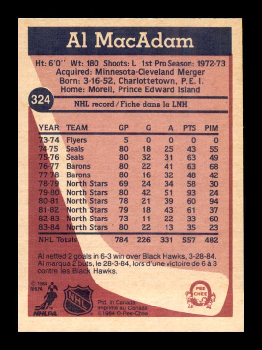 1984-85 O-Pee-Chee Al MacAdam 