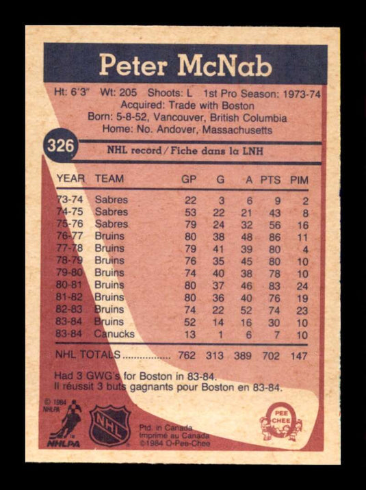 1984-85 O-Pee-Chee Peter McNab 