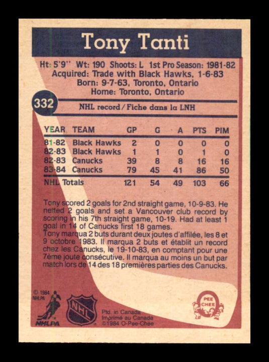 1984-85 O-Pee-Chee Tony Tanti