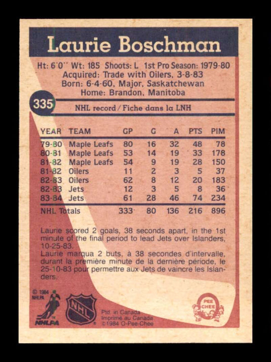 1984-85 O-Pee-Chee Laurie Boschman 