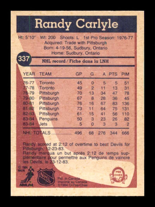 1984-85 O-Pee-Chee Randy Carlyle