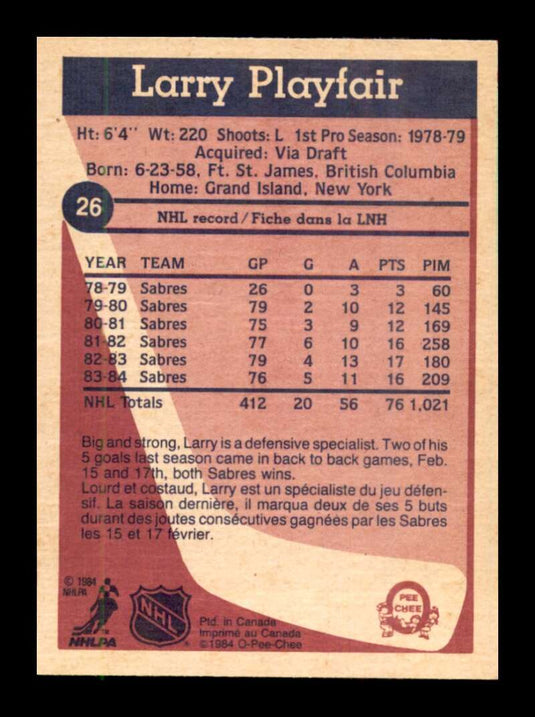 1984-85 O-Pee-Chee Larry Playfair