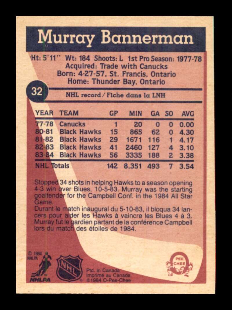 Load image into Gallery viewer, 1984-85 O-Pee-Chee Murray Bannerman #32 Chicago Blackhawks NM Near Mint Image 2
