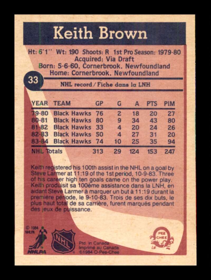 Load image into Gallery viewer, 1984-85 O-Pee-Chee Keith Brown #33 Chicago Blackhawks NM Near Mint Image 2
