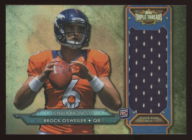 Load image into Gallery viewer, 2012 Topps Triple Threads Sepia Patch Brock Osweiler #TTRJR-11 Denver Broncos Rookie RC Relic /75  Image 1
