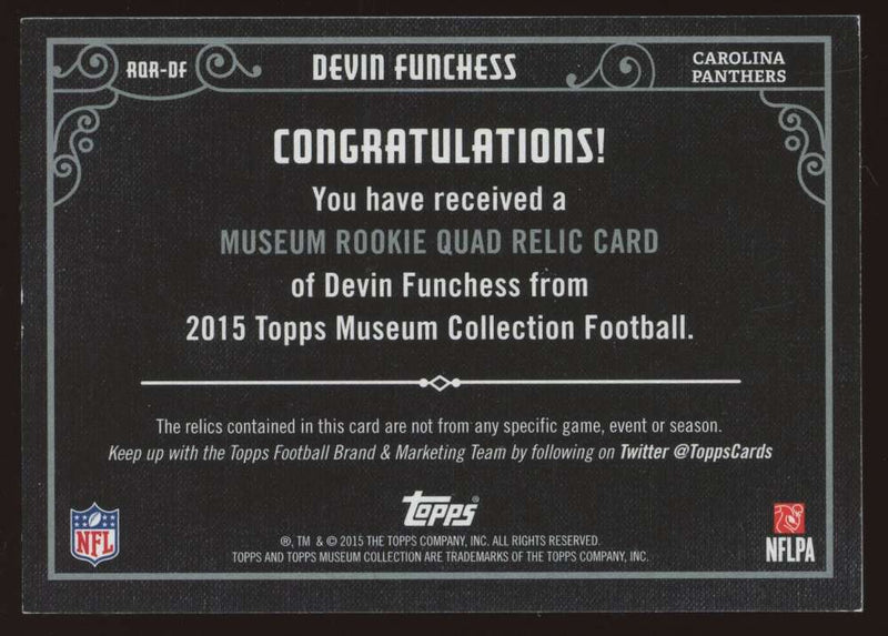 Load image into Gallery viewer, 2015 Topps Museum Copper Quad Relic Devin Funchess #RQR-DF Carolina Panthers Rookie RC /50  Image 2
