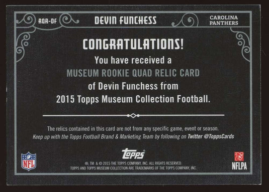 2015 Topps Museum Copper Quad Relic Devin Funchess 