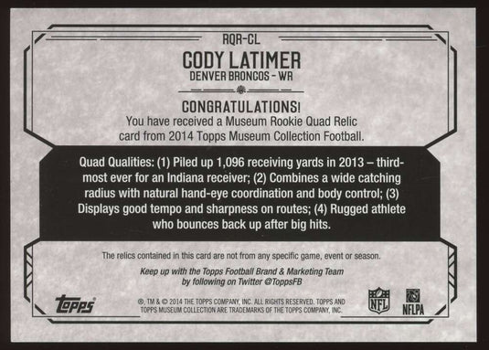 2014 Topps Museum Gold Quad Relic Cody Latimer 