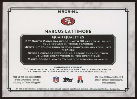 2013 Topps Museum Quad Relic Marcus Lattimore