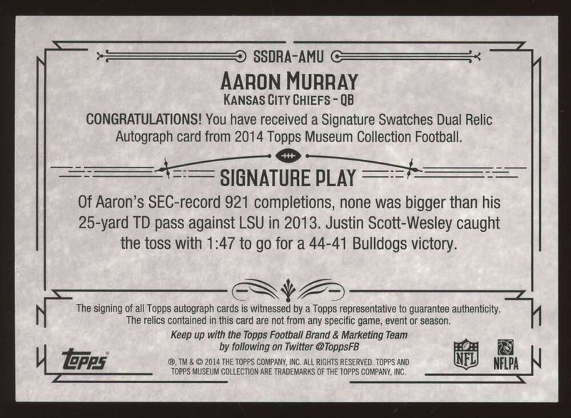 Load image into Gallery viewer, 2014 Topps Museum Rookie Patch Auto Copper Aaron Murray #SSDRA-AMU Kansas City Chiefs RC RPA /50  Image 2
