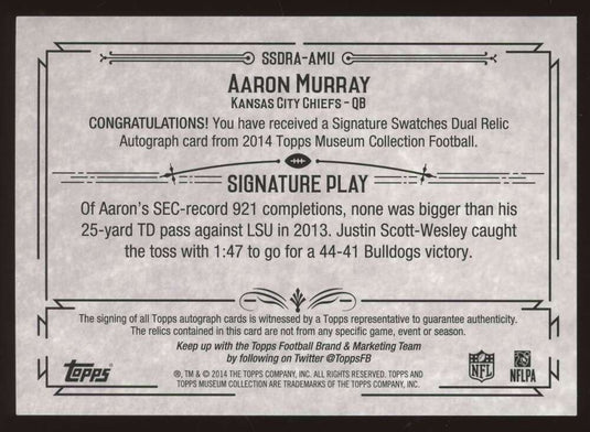 2014 Topps Museum Rookie Patch Auto Copper Aaron Murray