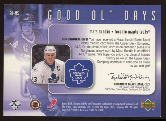 2002-03 Upper Deck Good Ol' Days Mats Sundin 