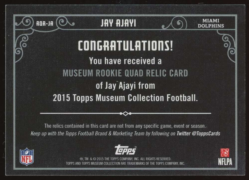 Load image into Gallery viewer, 2015 Topps Museum Quad Relic Jay Ajayi #RQR-JA Miami Dolphins Rookie RC /99 Image 2
