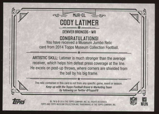 2014 Topps Museum Jumbo Relic Gold Cody Latimer 