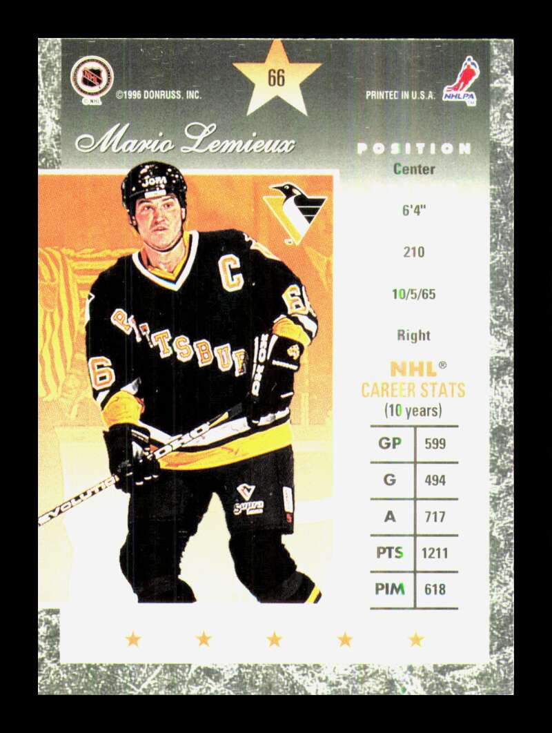 Load image into Gallery viewer, 1995-96 Donruss Elite Mario Lemieux #66 Pittsburgh Penguins  Image 2
