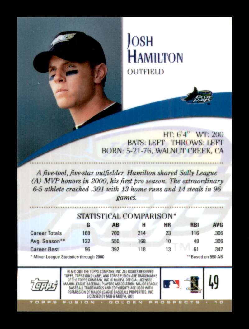 Load image into Gallery viewer, 2001 Topps Fusion Gold Label Josh Hamilton #49 Tampa Bay Devil Rays Rookie RC  Image 2
