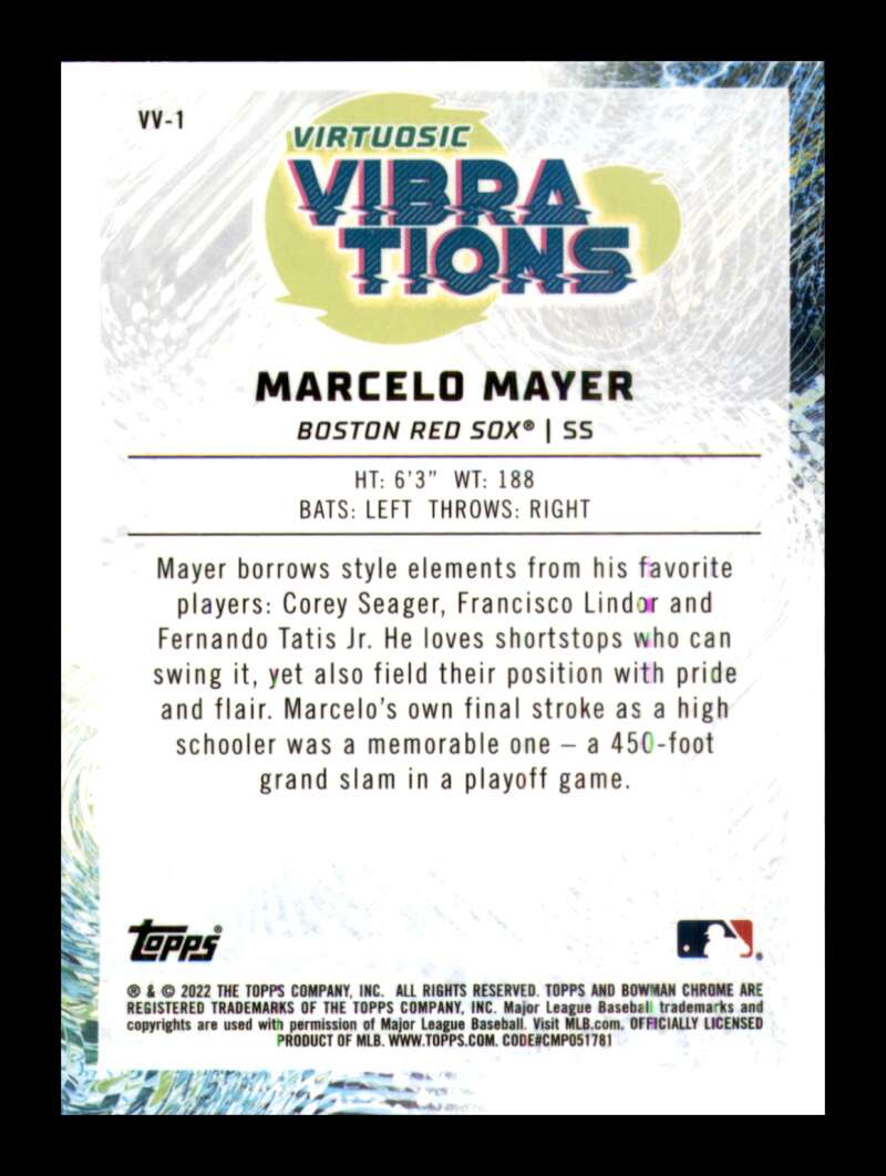 Load image into Gallery viewer, 2022 Bowman Chrome Virtuosic Vibrations Marcelo Mayer #VV-1 Boston Red Sox Rookie RC Image 2
