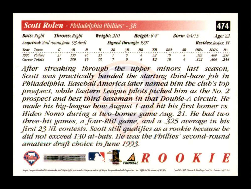 Load image into Gallery viewer, 1997 Score Scott Rolen #474 Philadelphia Phillies Rookie RC Image 2
