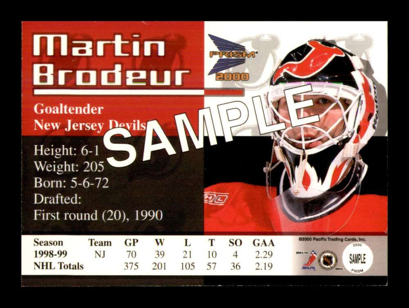 Load image into Gallery viewer, 1999-00 Pacific Prism Sample Martin Brodeur #79 New Jersey Devils Promo Image 2
