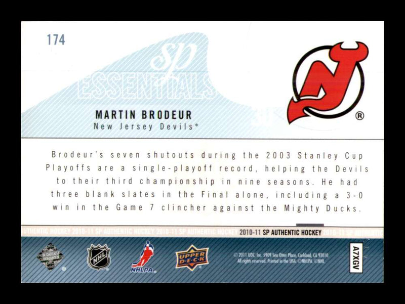 Load image into Gallery viewer, 2010-11 Upper Deck SP Authentic Essentials Martin Brodeur #174 New Jersey Devils /1999 Image 2
