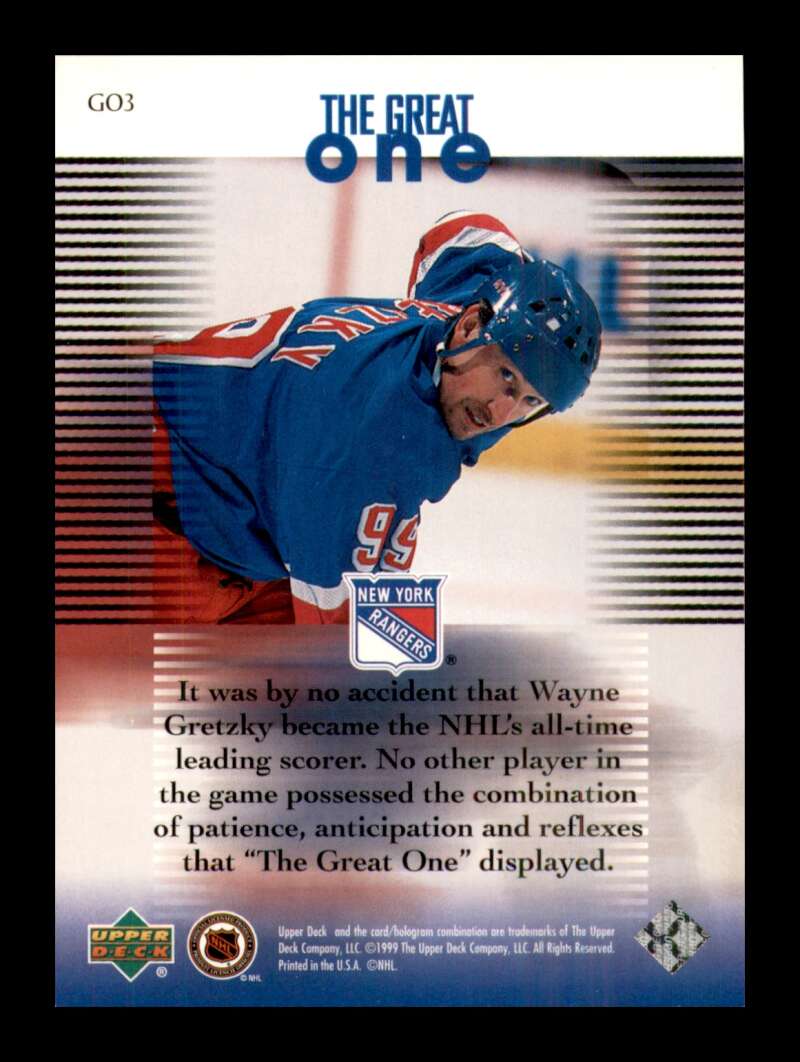 Load image into Gallery viewer, 1998-99 Upper Deck Living Legend The Great One Wayne Gretzky #GO3 New York Rangers Image 2
