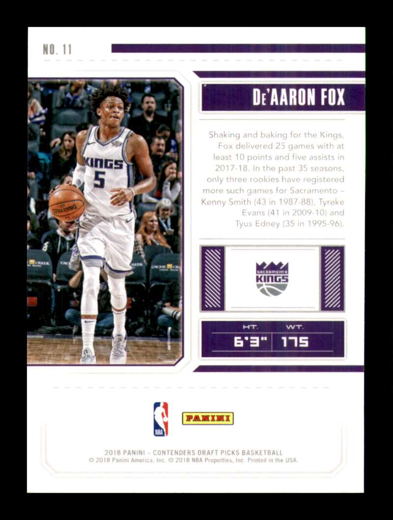 Load image into Gallery viewer, 2018-19 Panini Contenders Draft De&#39;Aaron Fox #11 Sacramento Kings Image 2
