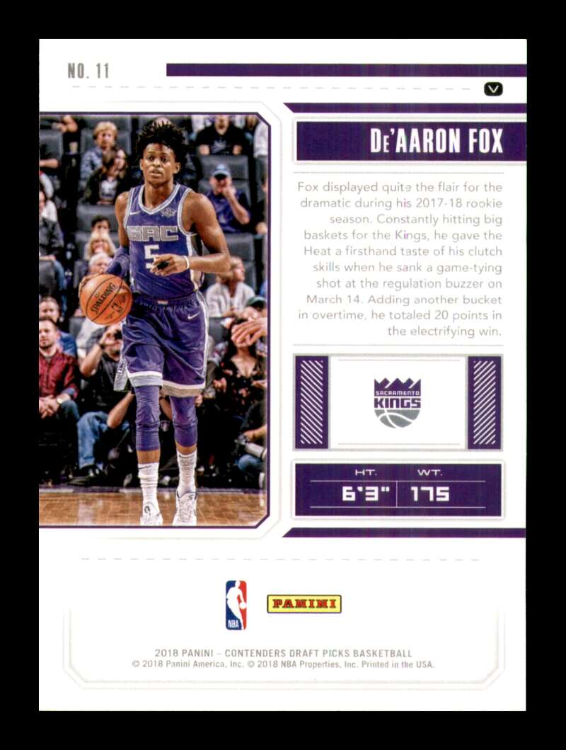 Load image into Gallery viewer, 2018-19 Panini Contenders Draft Variation De&#39;Aaron Fox #11 Sacramento Kings  Image 2
