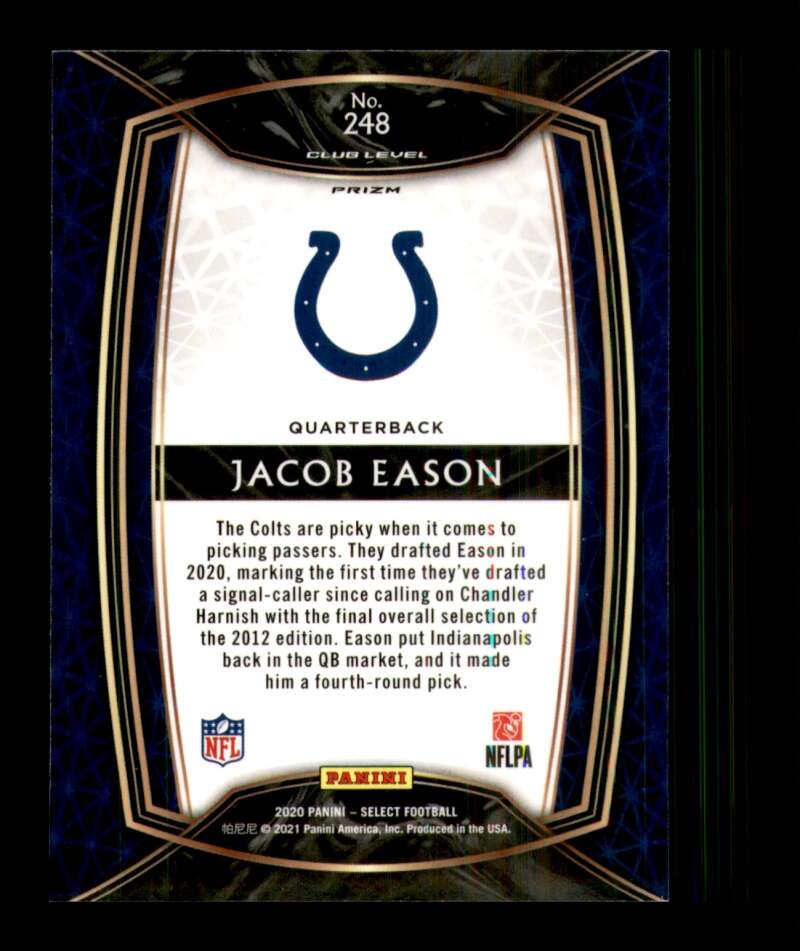 Load image into Gallery viewer, 2020 Panini Select Silver Prizm Jacob Eason #248 Indianapolis Colts Rookie RC Image 2
