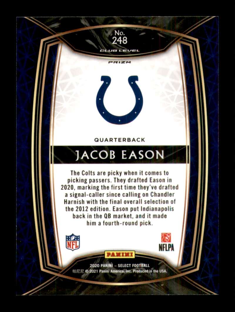 Load image into Gallery viewer, 2020 Panini Select Silver Prizm Jacob Eason #248 Indianapolis Colts Rookie RC Image 2
