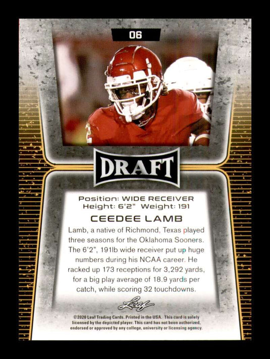 2020 Leaf Draft Red CeeDee Lamb 