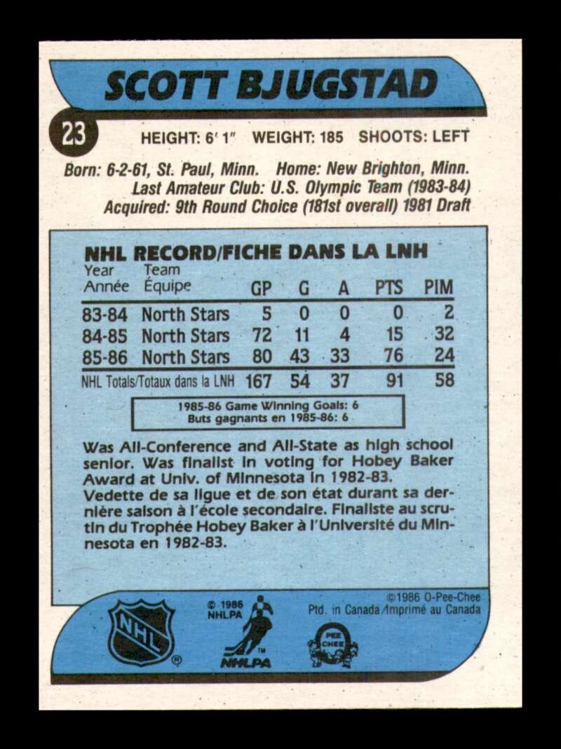 Load image into Gallery viewer, 1986-87 O-Pee-Chee Scott Bjugstad #23 Minnesota North Stars Rookie RC NM Near Mint Image 2
