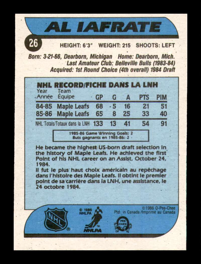 Load image into Gallery viewer, 1986-87 O-Pee-Chee Al Iafrate #26 Toronto Maple Leafs NM Near Mint Image 2
