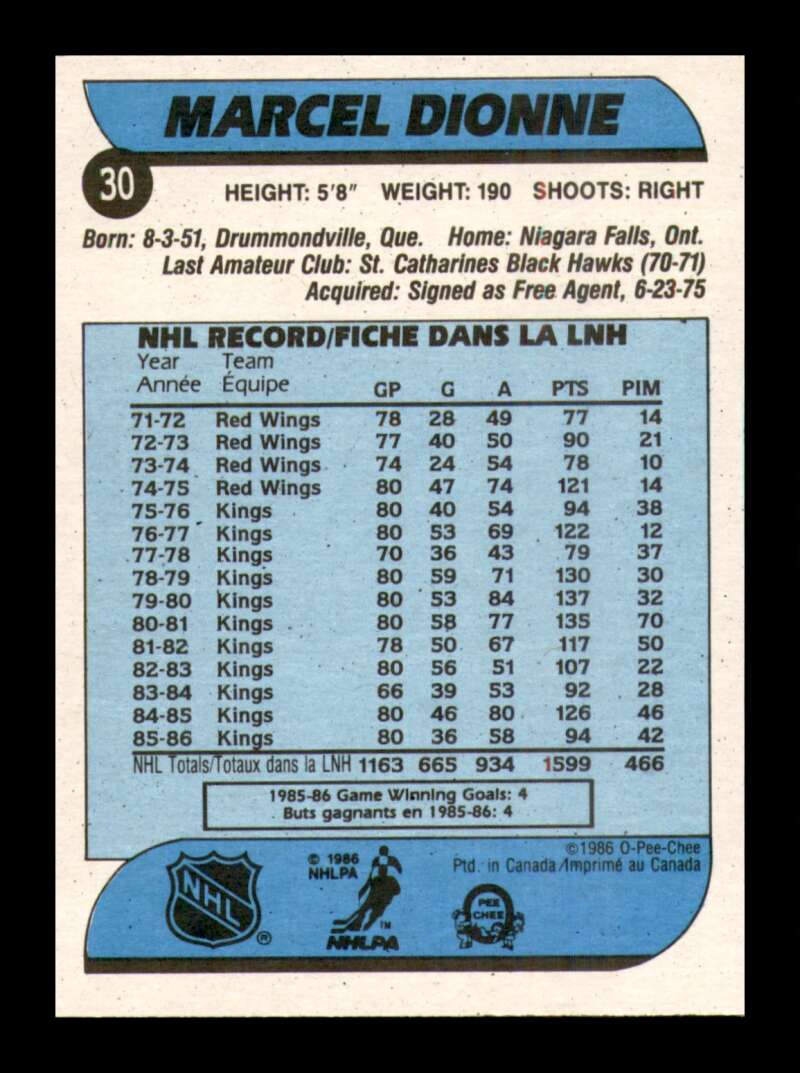 Load image into Gallery viewer, 1986-87 O-Pee-Chee Marcel Dionne #30 Los Angeles Kings NM Near Mint Image 2
