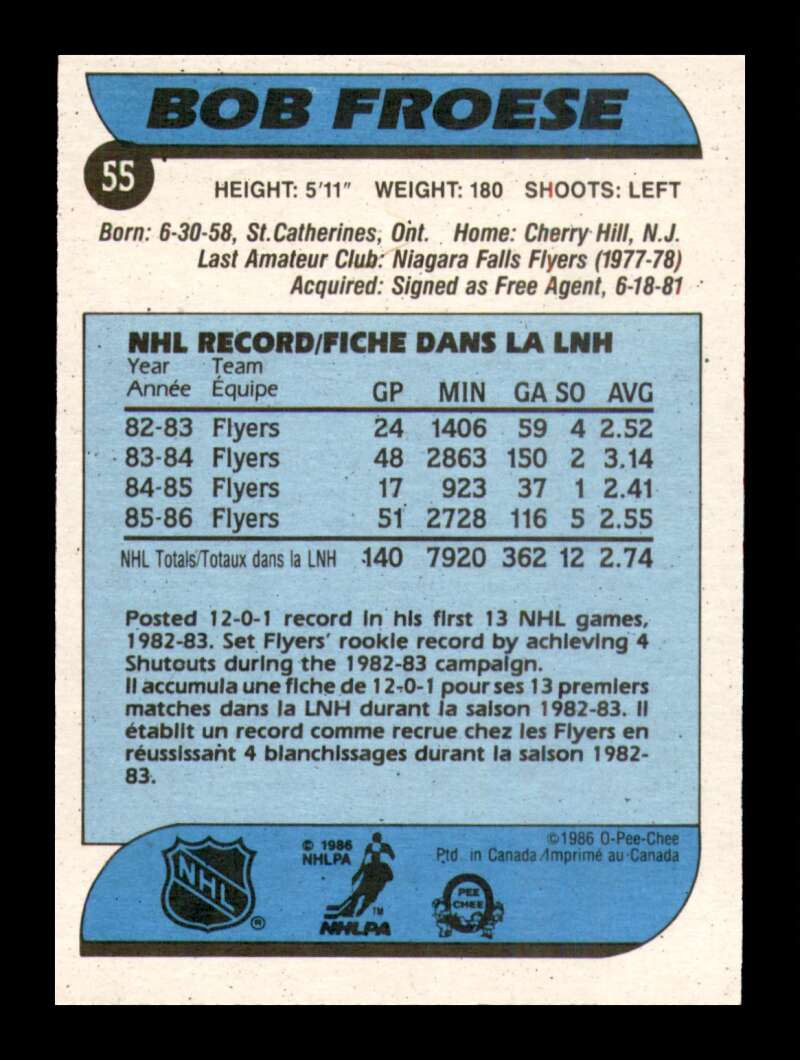 Load image into Gallery viewer, 1986-87 O-Pee-Chee Bob Froese #55 Philadelphia Flyers NM Near Mint Image 2
