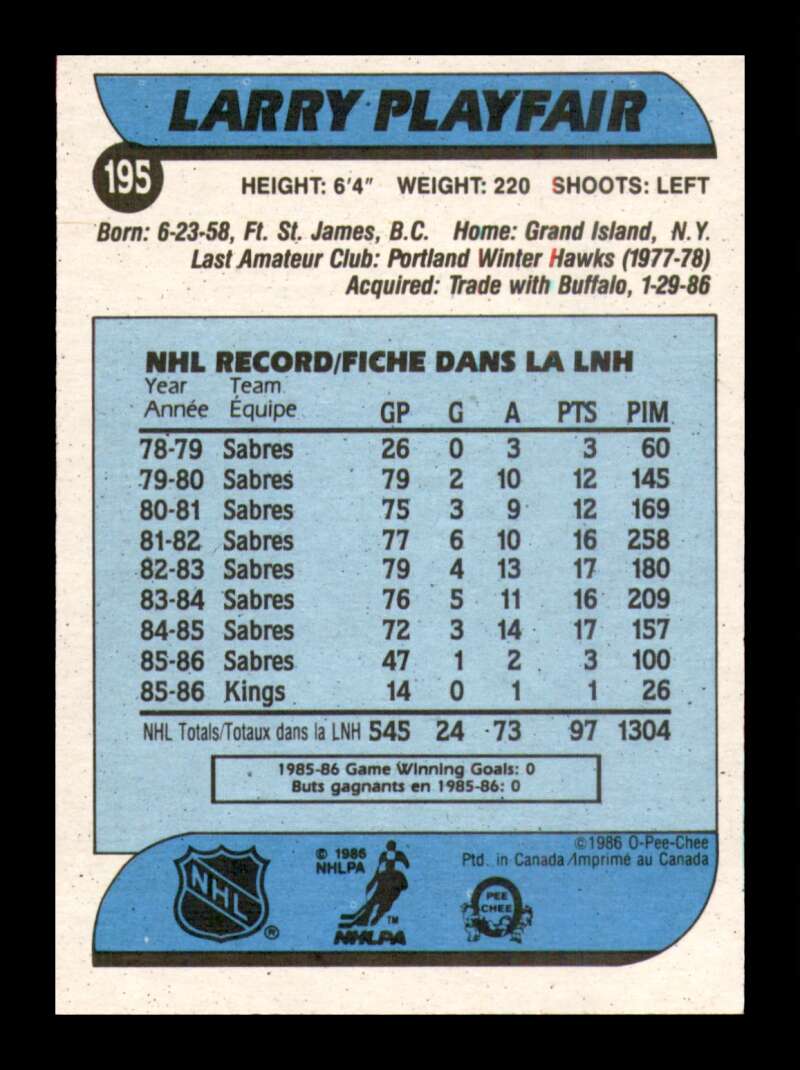 Load image into Gallery viewer, 1986-87 O-Pee-Chee Larry Playfair #195 Los Angeles Kings NM Near Mint Image 2
