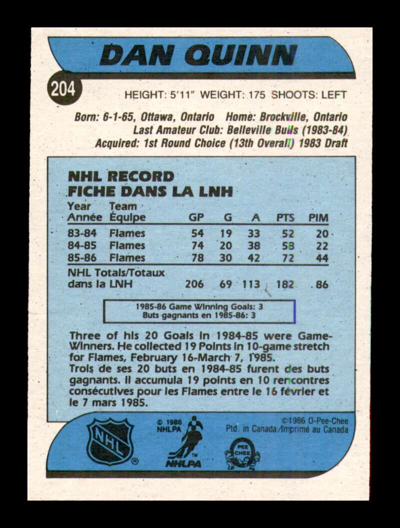 Load image into Gallery viewer, 1986-87 O-Pee-Chee Dan Quinn #204 Calgary Flames NM Near Mint Image 2
