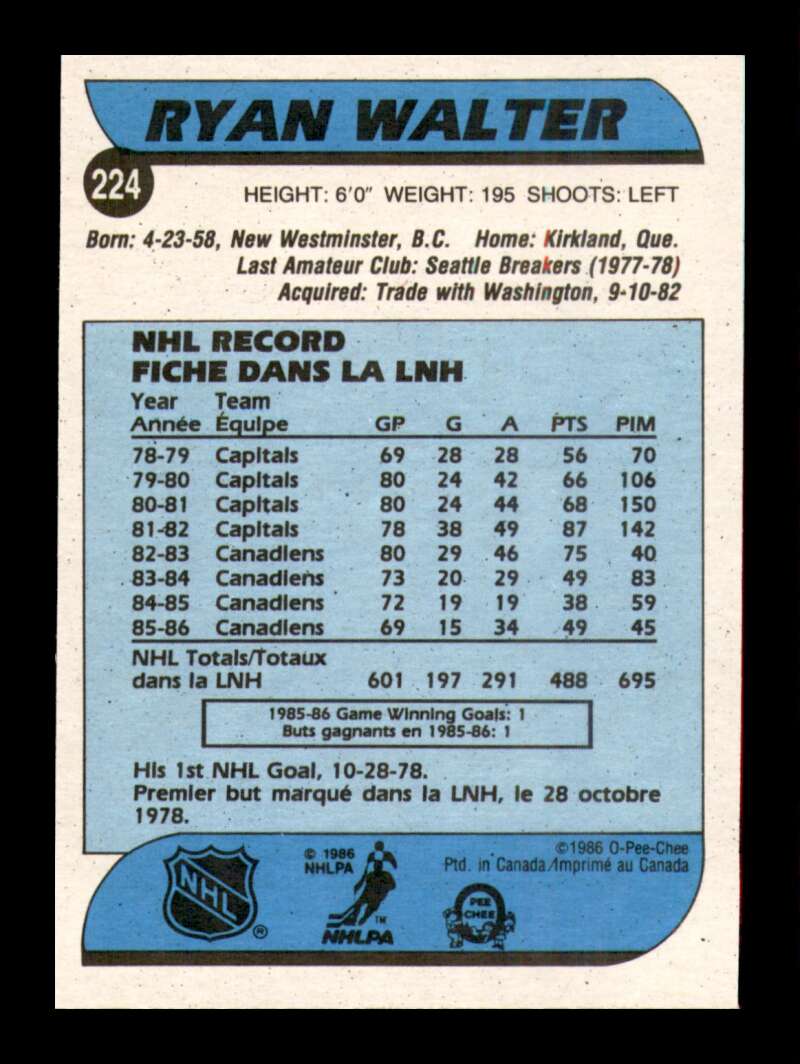 Load image into Gallery viewer, 1986-87 O-Pee-Chee Ryan Walter #224 Montreal Canadiens NM Near Mint Image 2
