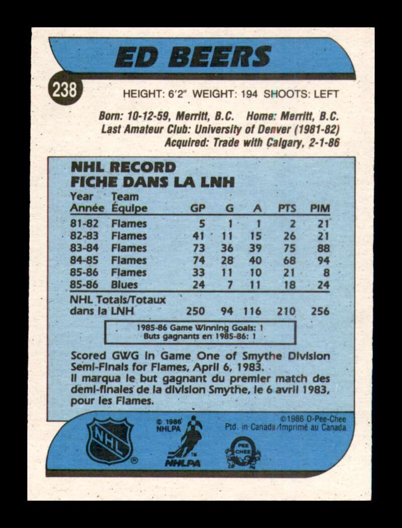 Load image into Gallery viewer, 1986-87 O-Pee-Chee Ed Beers #238 St. Louis Blues NM Near Mint Image 2
