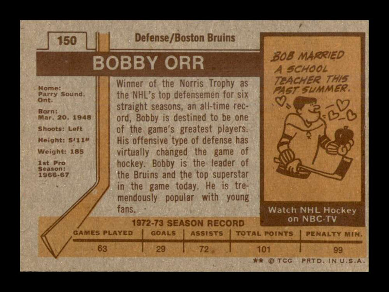 Load image into Gallery viewer, 1973-74 Topps Bobby Orr #150 Boston Bruins All Star NM Near Mint Image 2
