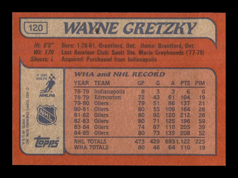 Load image into Gallery viewer, 1985-86 Topps Wayne Gretzky #120 Edmonton Oilers NM Near Mint Image 2
