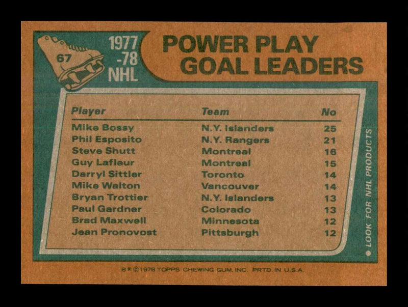 Load image into Gallery viewer, 1978-79 Topps Mike Bossy Phil Esposito Steve Shutt #67 Leaders Rookie RC NM Near Mint Image 2
