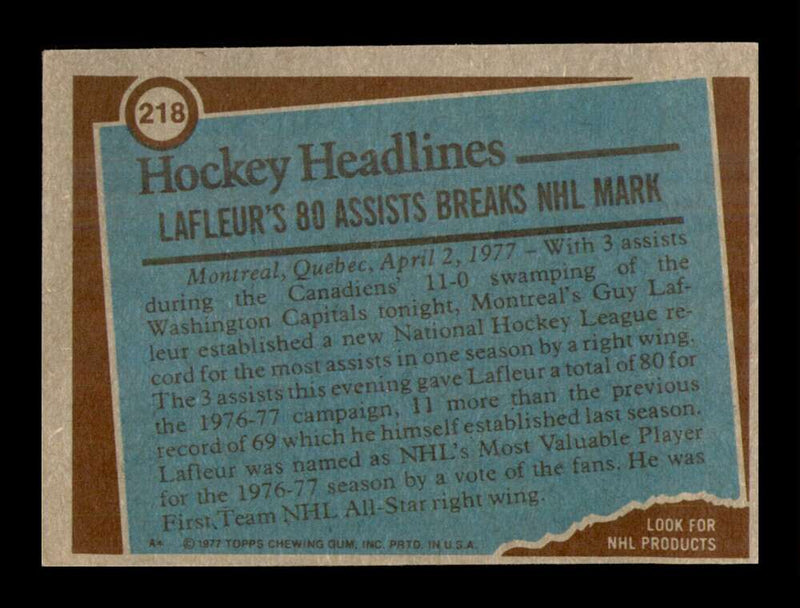 Load image into Gallery viewer, 1977-78 Topps Guy Lafleur #218 Record Breaker Montreal Canadiens EX-EXMINT Image 2
