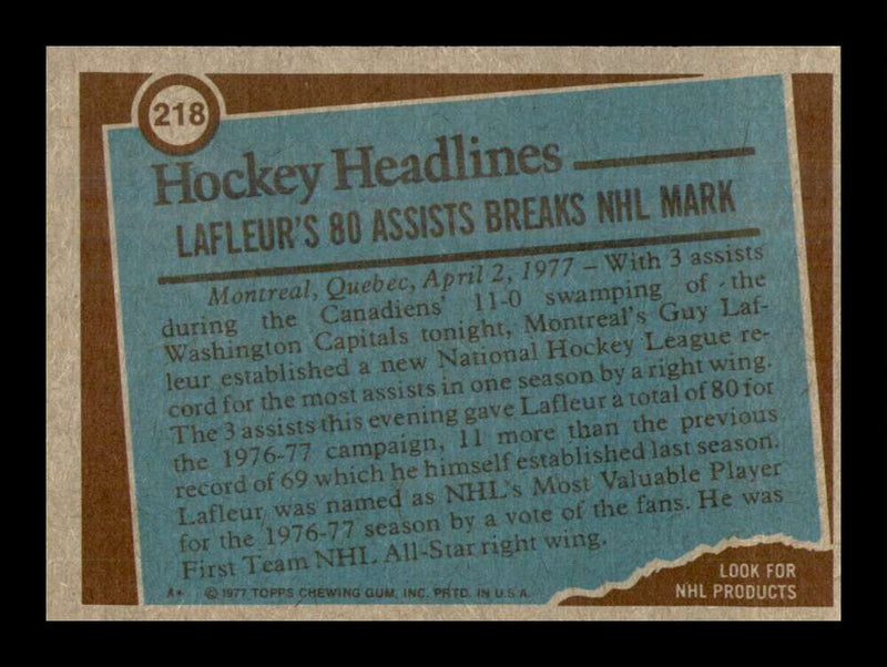 Load image into Gallery viewer, 1977-78 Topps Guy Lafleur #218 Record Breaker Montreal Canadiens NM Near Mint Image 2
