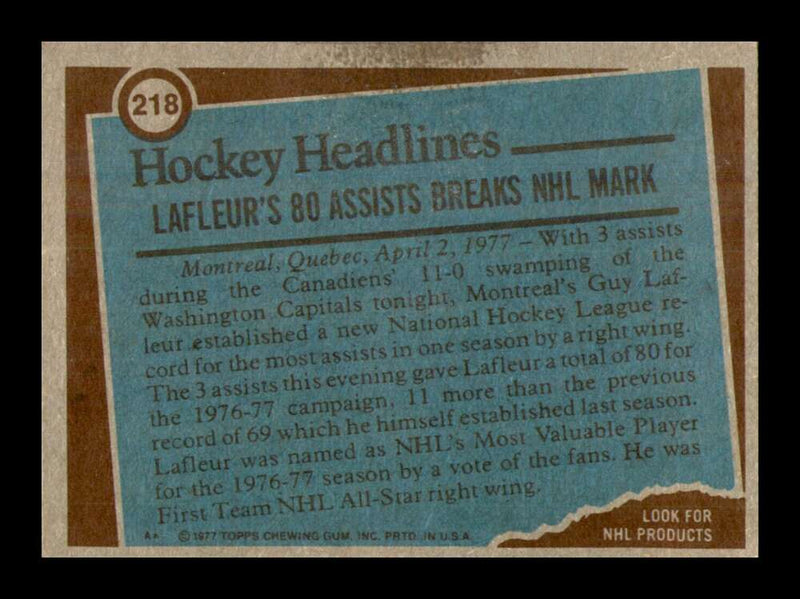 Load image into Gallery viewer, 1977-78 Topps Guy Lafleur #218 Record Breaker Montreal Canadiens EX-EXMINT Image 2
