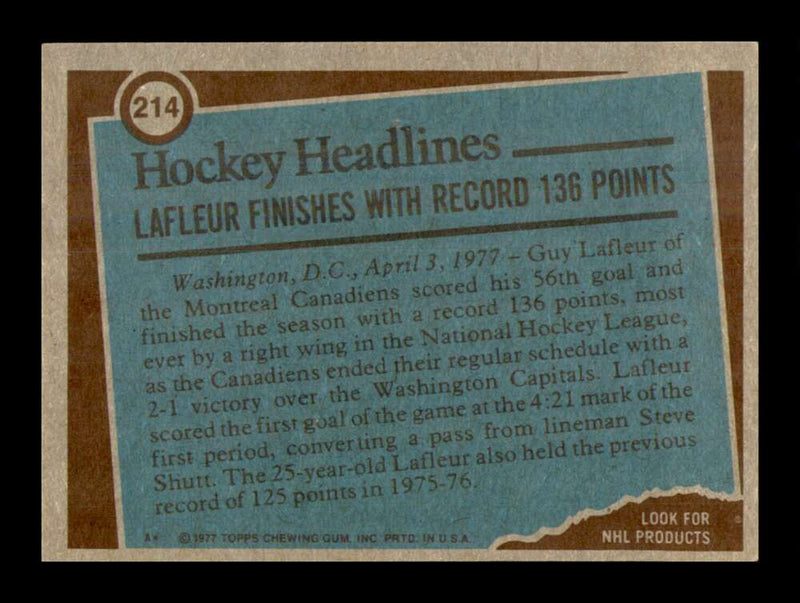 Load image into Gallery viewer, 1977-78 Topps Guy Lafleur #214 Record Breaker Montreal Canadiens NM Near Mint Image 2
