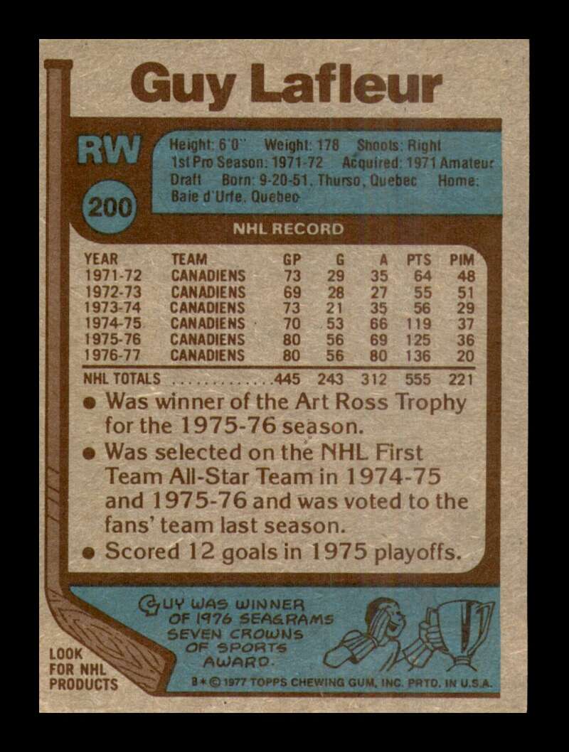 Load image into Gallery viewer, 1977-78 Topps Guy Lafleur #200 Montreal Canadiens All Star NM Near Mint Image 2
