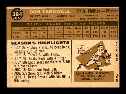 1960 Topps Don Cardwell 